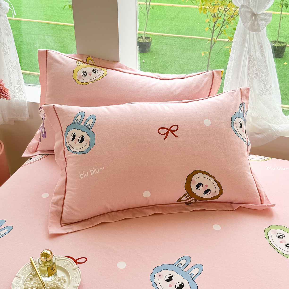 壹贝家纺 2025新款A类100%全棉纯棉磨毛枕套单枕套枕套单件 拉多-粉