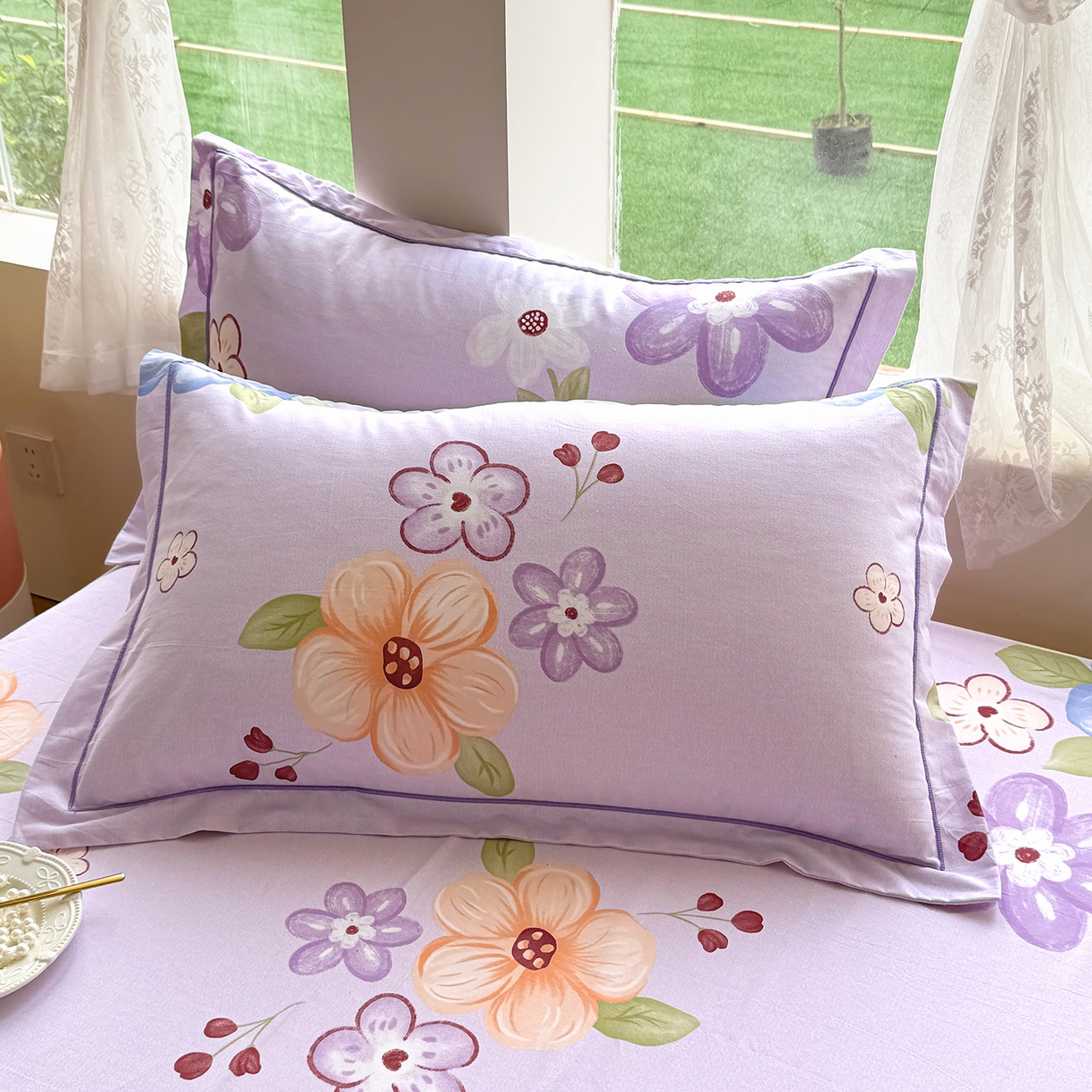 壹贝家纺 2025新款A类100%全棉纯棉磨毛枕套单枕套枕套单件 紫魅