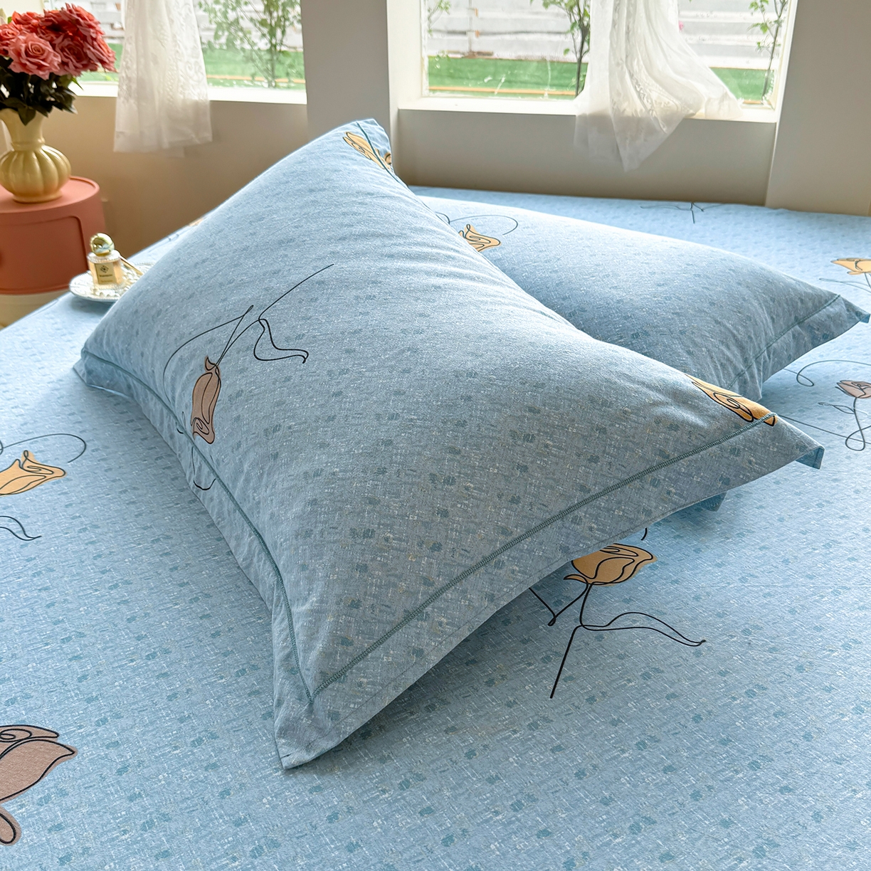 91家纺网 家纺一手货源 找家纺 壹贝家纺 2025新款A类100%全棉纯棉磨毛枕套单枕套枕套单件 小香玉-蓝