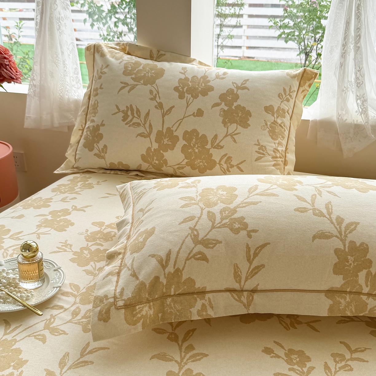 91家纺网 家纺一手货源 找家纺 壹贝家纺 2025新款A类100%全棉纯棉磨毛枕套单枕套枕套单件 梅花印-黄