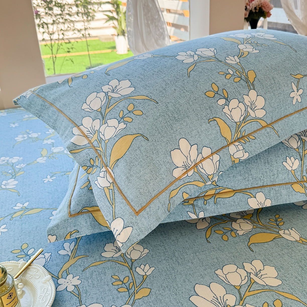 91家纺网 家纺一手货源 找家纺 壹贝家纺 2025新款A类100%全棉纯棉磨毛枕套单枕套枕套单件 蓝莲花