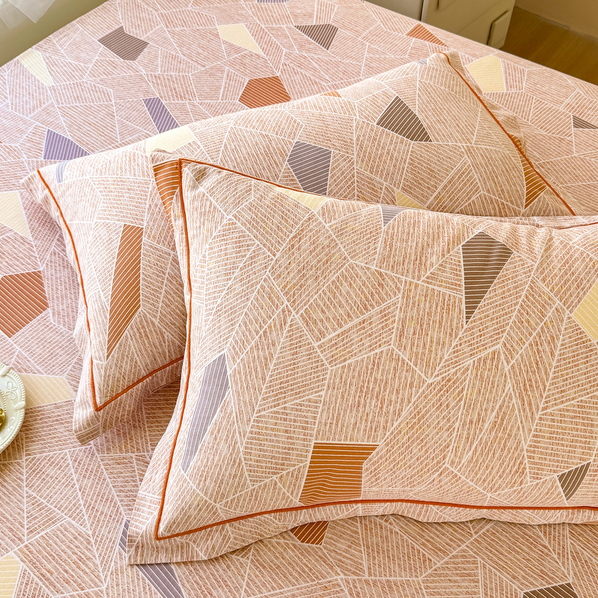 91家纺网 家纺一手货源 找家纺 壹贝家纺 2025新款A类100%全棉纯棉磨毛枕套单枕套枕套单件 记忆碎片-咖