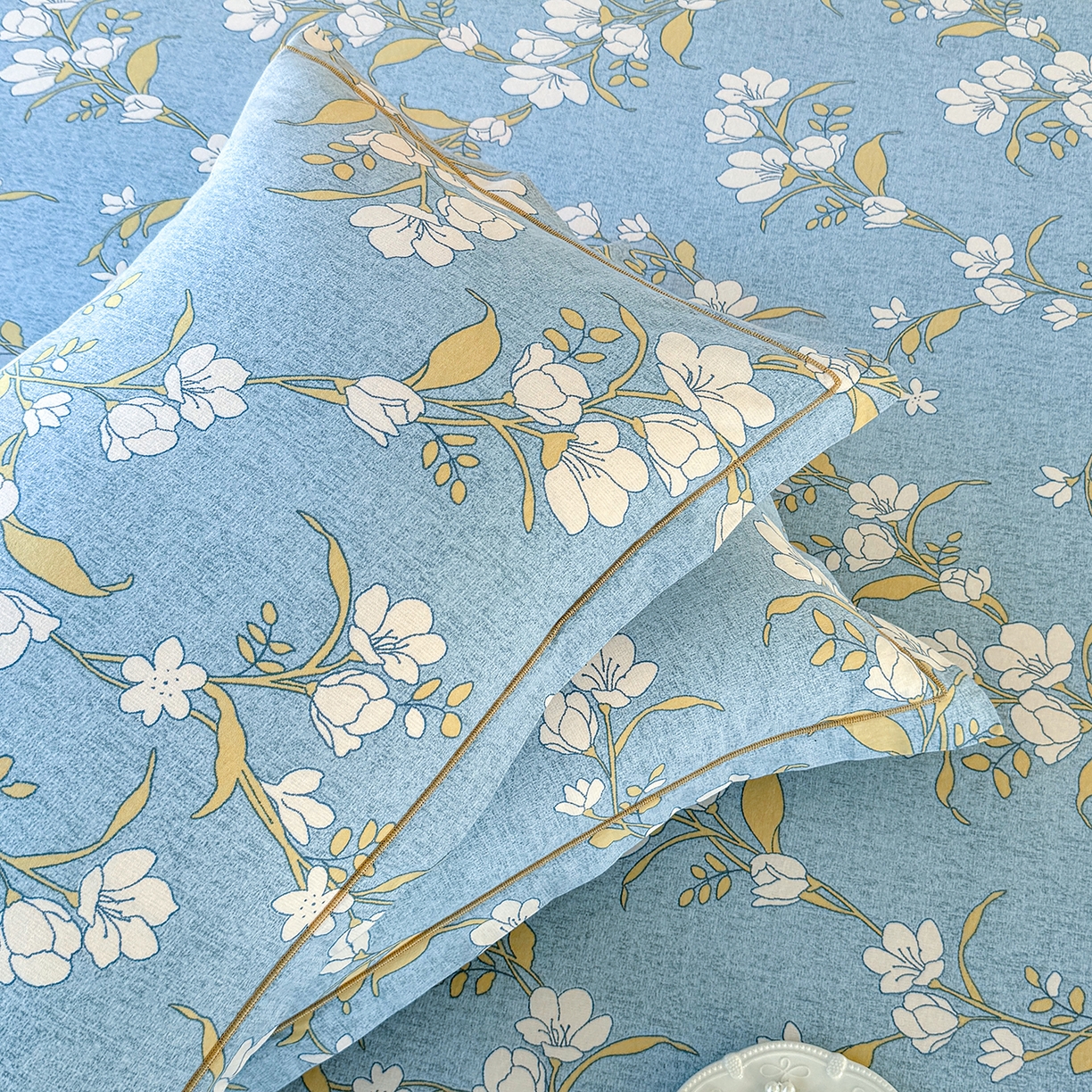 91家纺网 家纺一手货源 找家纺 壹贝家纺 2025新款A类100%全棉纯棉磨毛枕套单枕套枕套单件 蓝莲花