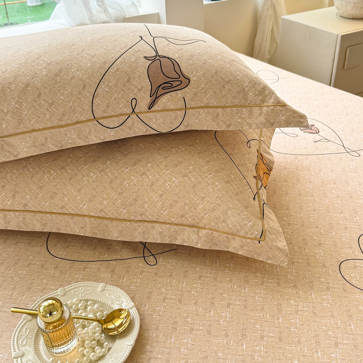 91家纺网 家纺一手货源 找家纺 壹贝家纺 2025新款A类100%全棉纯棉磨毛枕套单枕套枕套单件 小香玉-咖