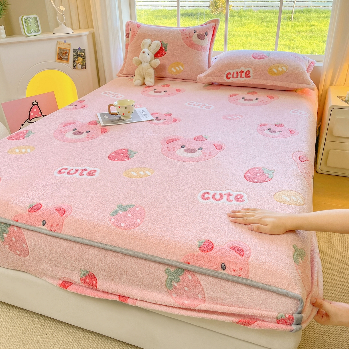 91家纺网 家纺一手货源 找家纺 （总）牵梦萦家纺 2025新款雪花绒立体包边床笠