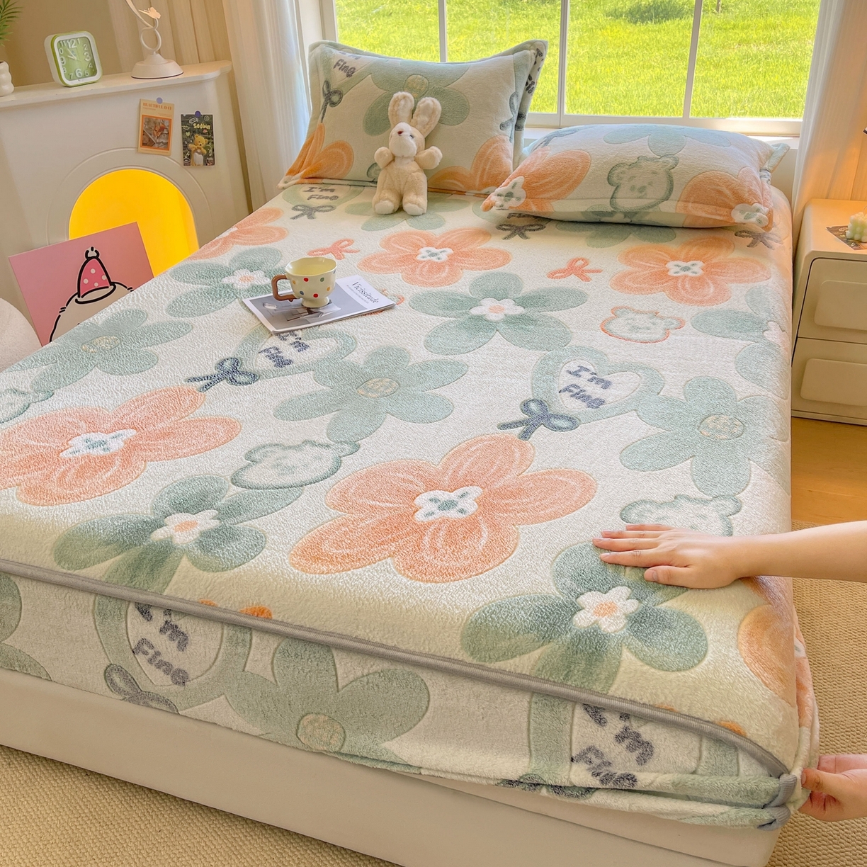 91家纺网 家纺一手货源 找家纺 （总）牵梦萦家纺 2025新款雪花绒立体包边床笠