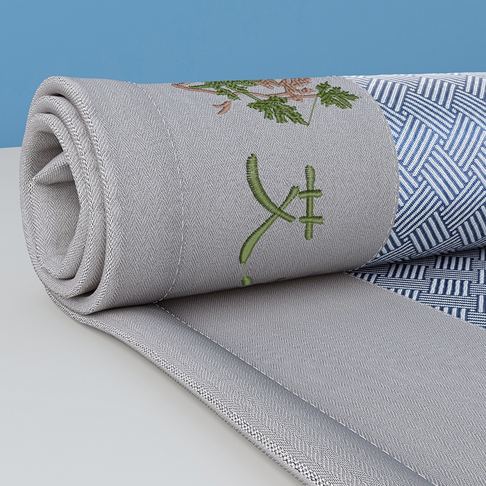 91家纺网 家纺一手货源 找家纺 梵克保罗 2025新款凉感艾草冰藤席凉席 饼干花-蓝色