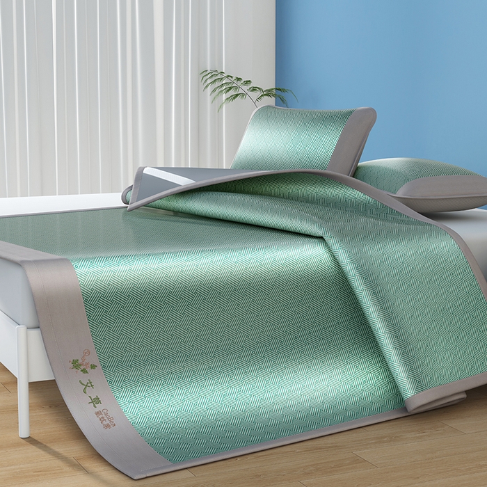 91家纺网 家纺一手货源 找家纺 梵克保罗 2025新款凉感艾草冰藤席凉席 饼干花-绿色