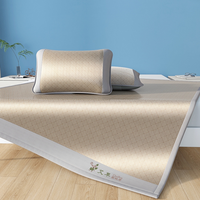 91家纺网 家纺一手货源 找家纺 梵克保罗 2025新款凉感艾草冰藤席凉席 饼干花-咖色