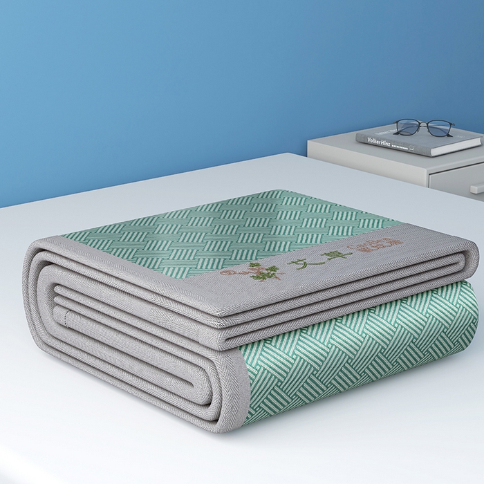 91家纺网 家纺一手货源 找家纺 梵克保罗 2025新款凉感艾草冰藤席凉席 饼干花-绿色