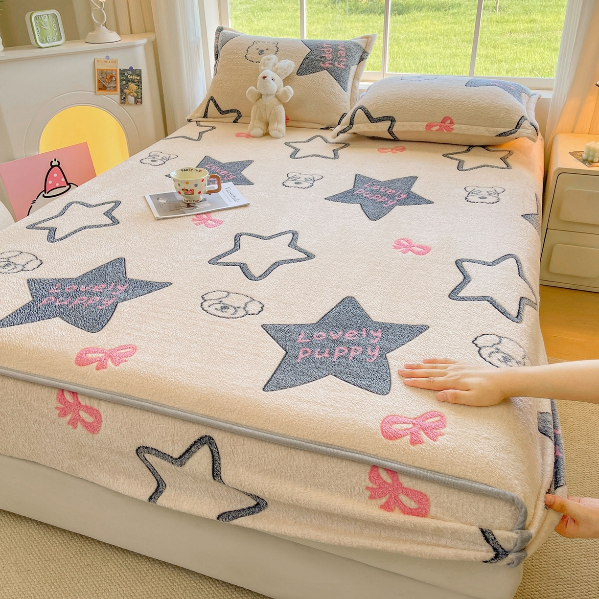 91家纺网 家纺一手货源 找家纺 （总）牵梦萦家纺 2025新款雪花绒立体包边床笠