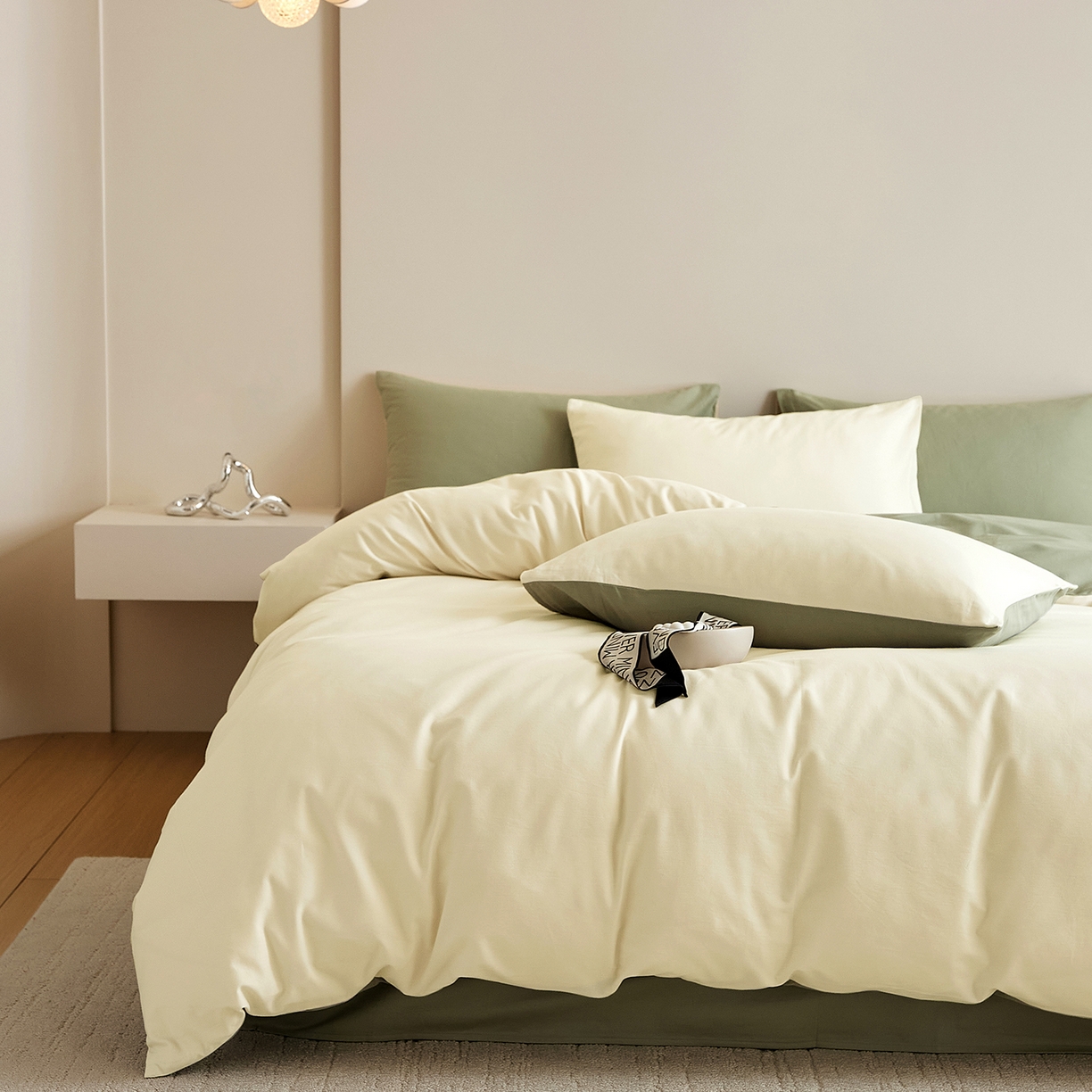 91家纺网 家纺一手货源 找家纺 眷恋家纺 2025新款A类全棉贡缎磨毛双拼色四件套 林昔