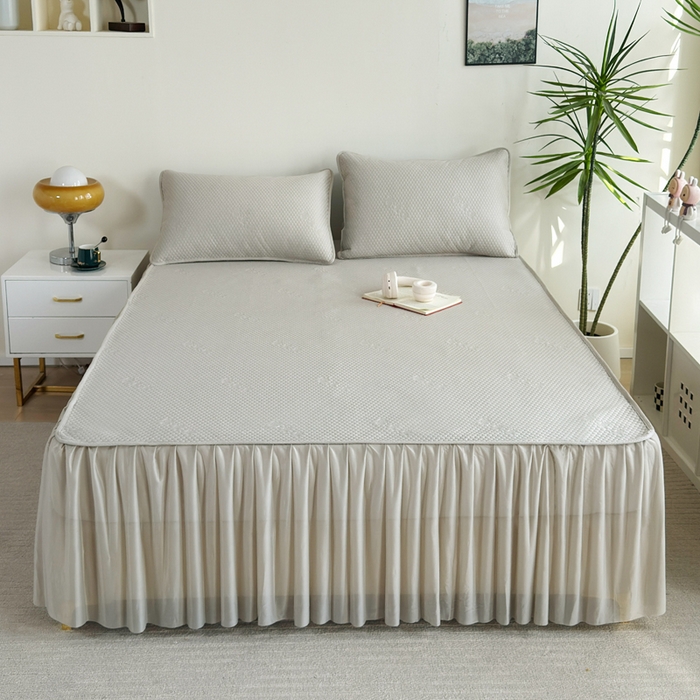 91家纺网 家纺一手货源 找家纺 梵克保罗 2025春夏新款5D席豆豆床裙款凉席席子 北欧-金