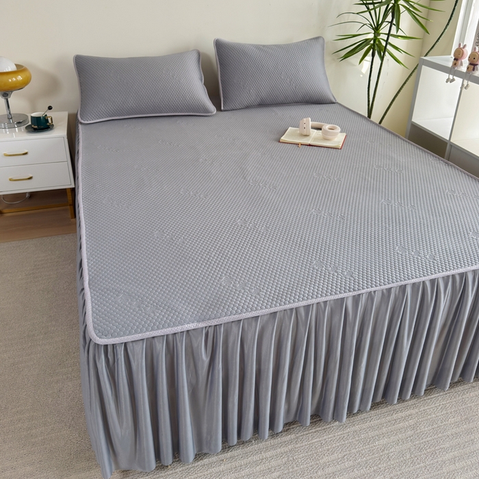 91家纺网 家纺一手货源 找家纺 梵克保罗 2025春夏新款5D席豆豆床裙款凉席席子 北欧-灰