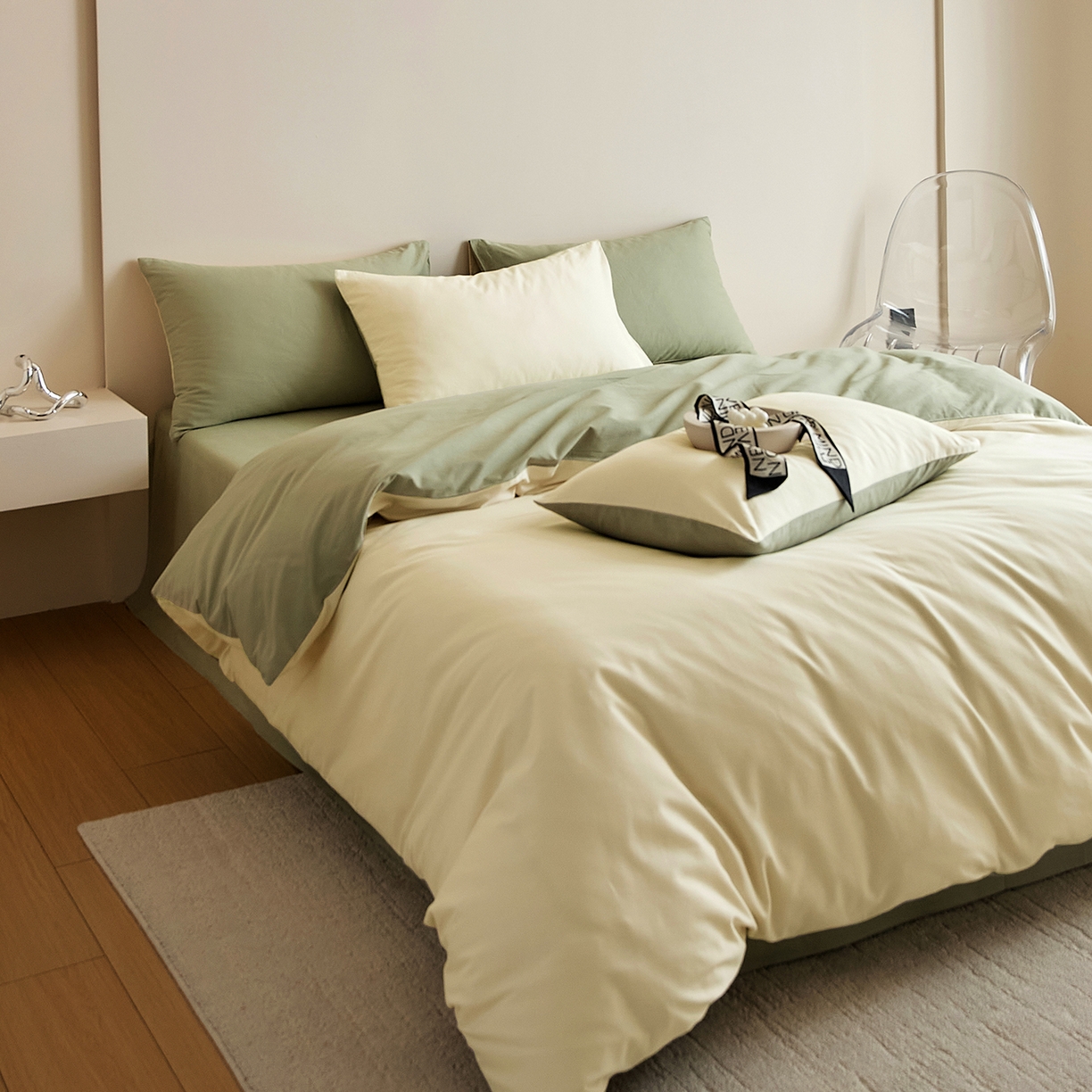 91家纺网 家纺一手货源 找家纺 眷恋家纺 2025新款A类全棉贡缎磨毛双拼色四件套 林昔