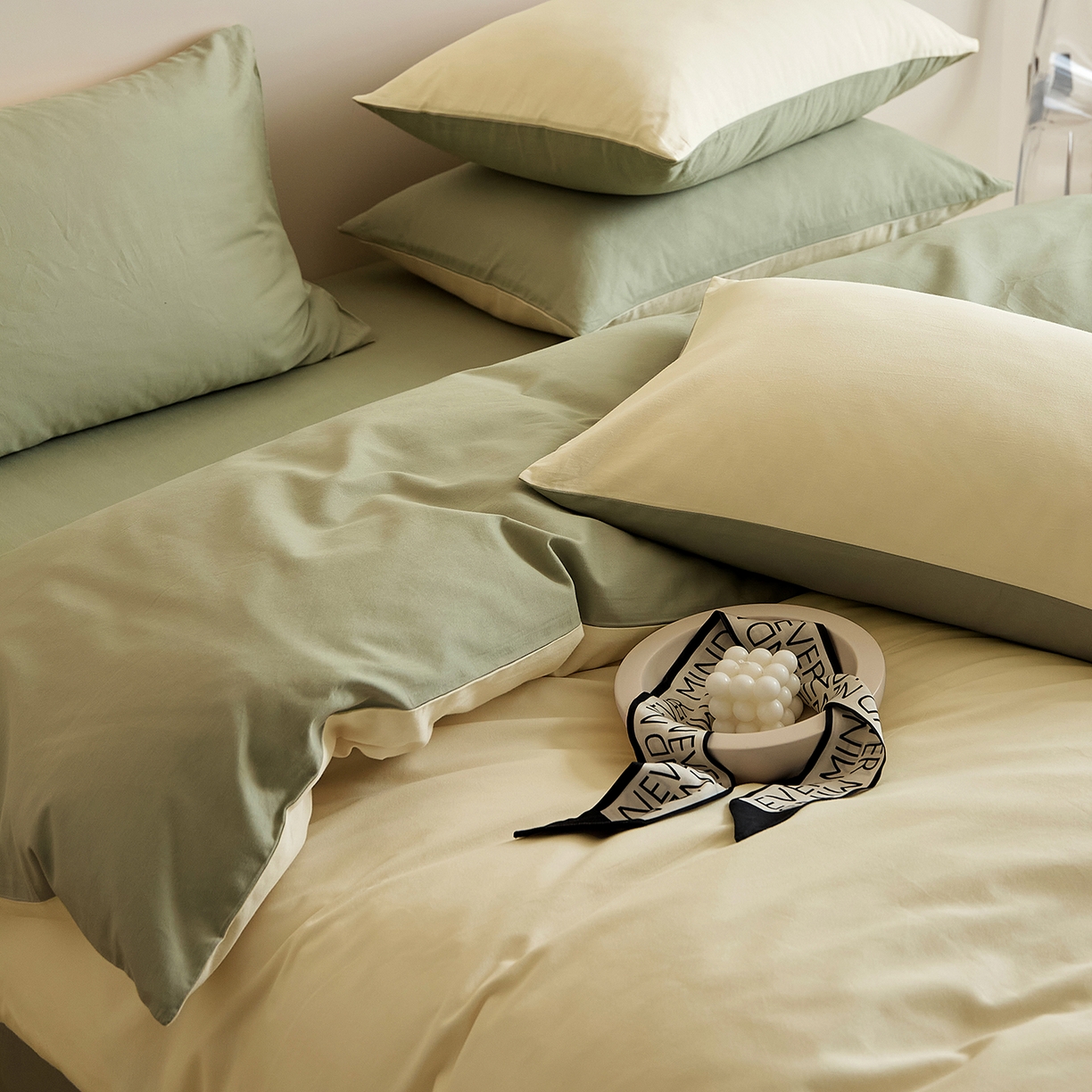 91家纺网 家纺一手货源 找家纺 眷恋家纺 2025新款A类全棉贡缎磨毛双拼色四件套 林昔