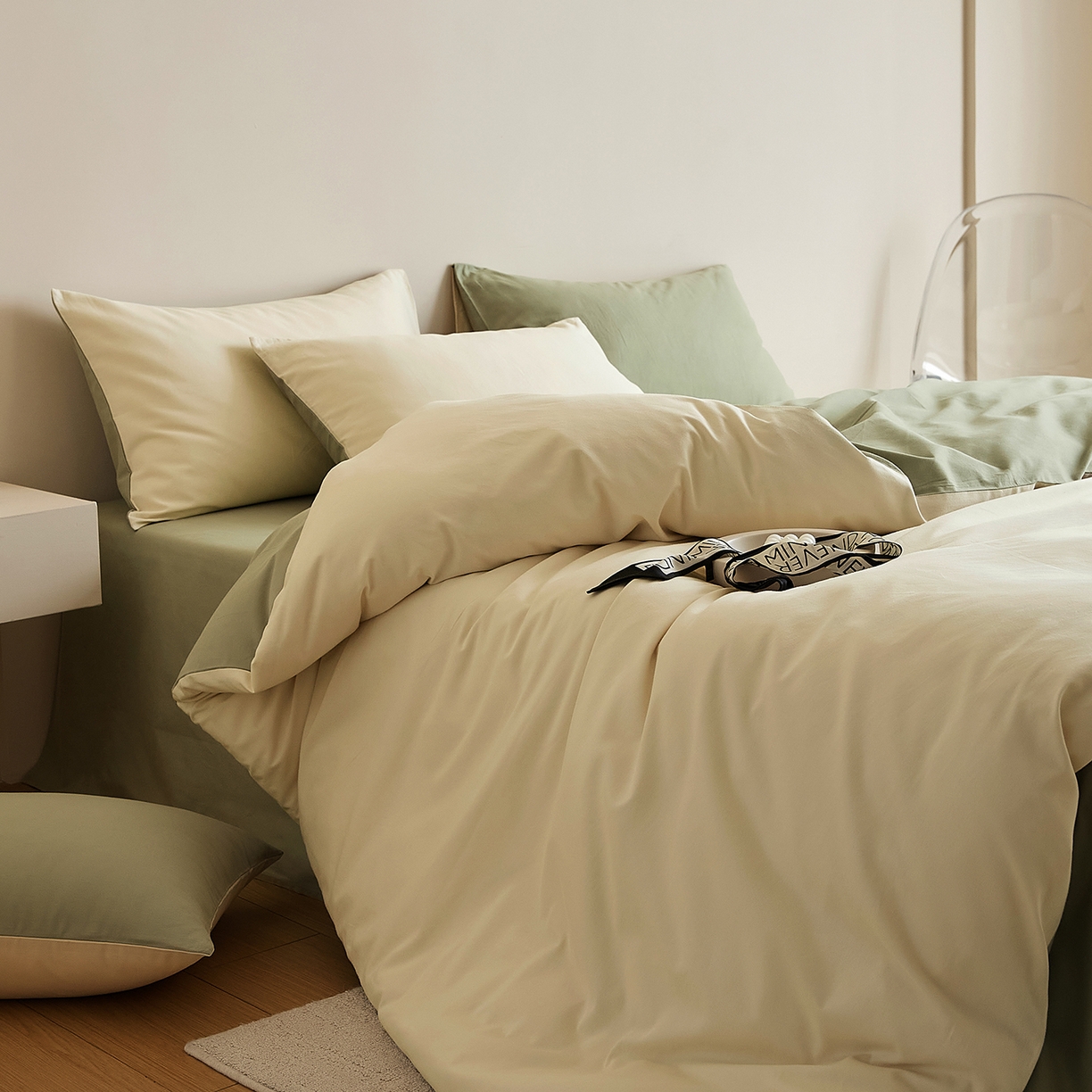 91家纺网 家纺一手货源 找家纺 眷恋家纺 2025新款A类全棉贡缎磨毛双拼色四件套 林昔