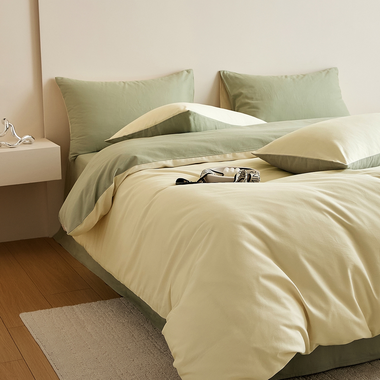 91家纺网 家纺一手货源 找家纺 眷恋家纺 2025新款A类全棉贡缎磨毛双拼色四件套 林昔