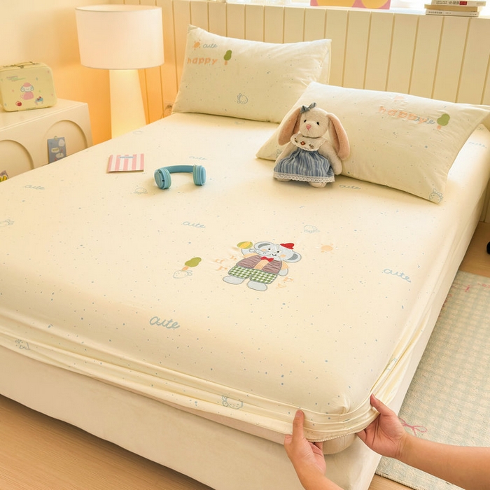 91家纺网 家纺一手货源 找家纺 娜娜 2025新款60支全棉贴布绣床笠 快乐小象