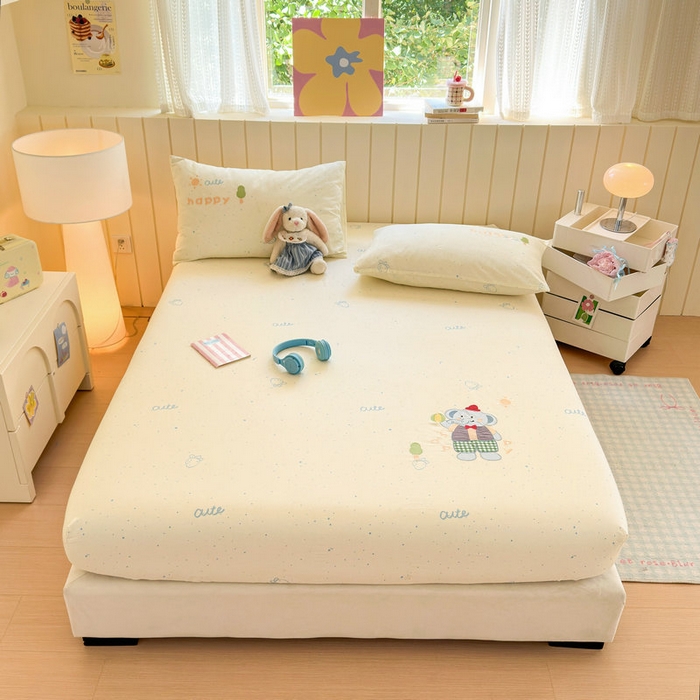 91家纺网 家纺一手货源 找家纺 娜娜 2025新款60支全棉贴布绣床笠 快乐小象