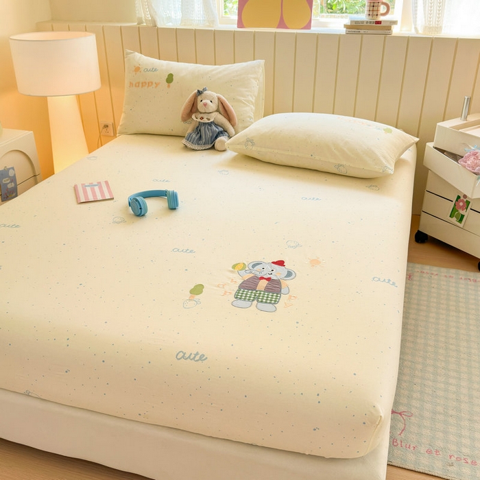 91家纺网 家纺一手货源 找家纺 娜娜 2025新款60支全棉贴布绣床笠 快乐小象