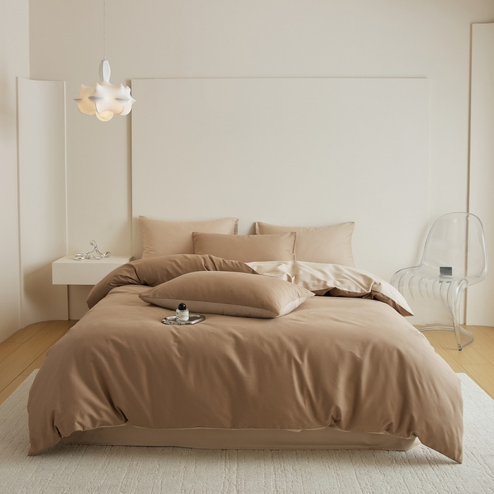 眷恋家纺 2025新款A类全棉贡缎磨毛双拼色四件套 莫百草