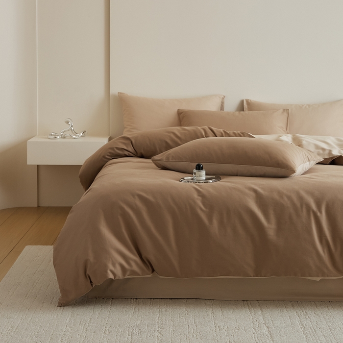 91家纺网 家纺一手货源 找家纺 眷恋家纺 2025新款A类全棉贡缎磨毛双拼色四件套 莫百草