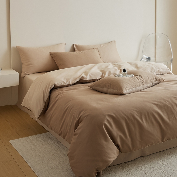 91家纺网 家纺一手货源 找家纺 眷恋家纺 2025新款A类全棉贡缎磨毛双拼色四件套 莫百草