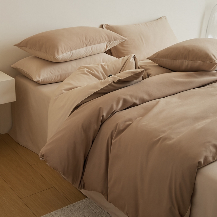 91家纺网 家纺一手货源 找家纺 眷恋家纺 2025新款A类全棉贡缎磨毛双拼色四件套 莫百草