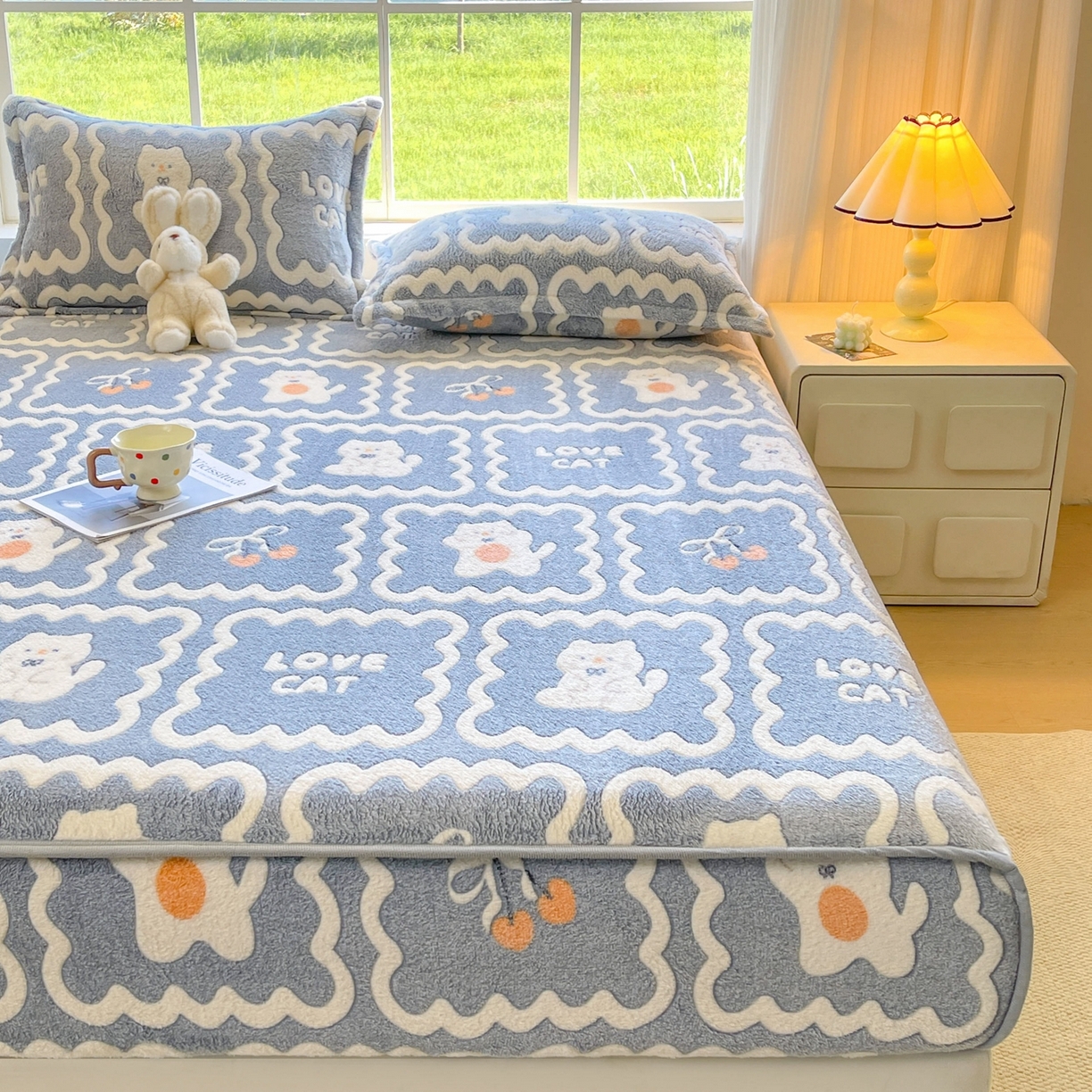 91家纺网 家纺一手货源 找家纺 （总）牵梦萦家纺 2025新款雪花绒立体包边床笠