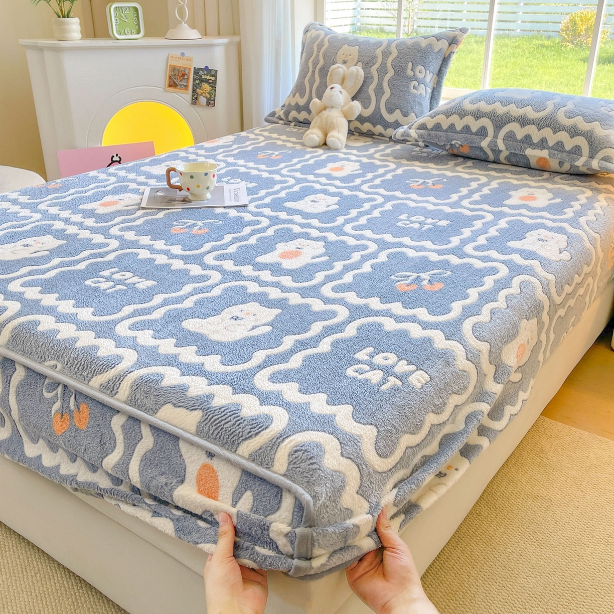 91家纺网 家纺一手货源 找家纺 （总）牵梦萦家纺 2025新款雪花绒立体包边床笠