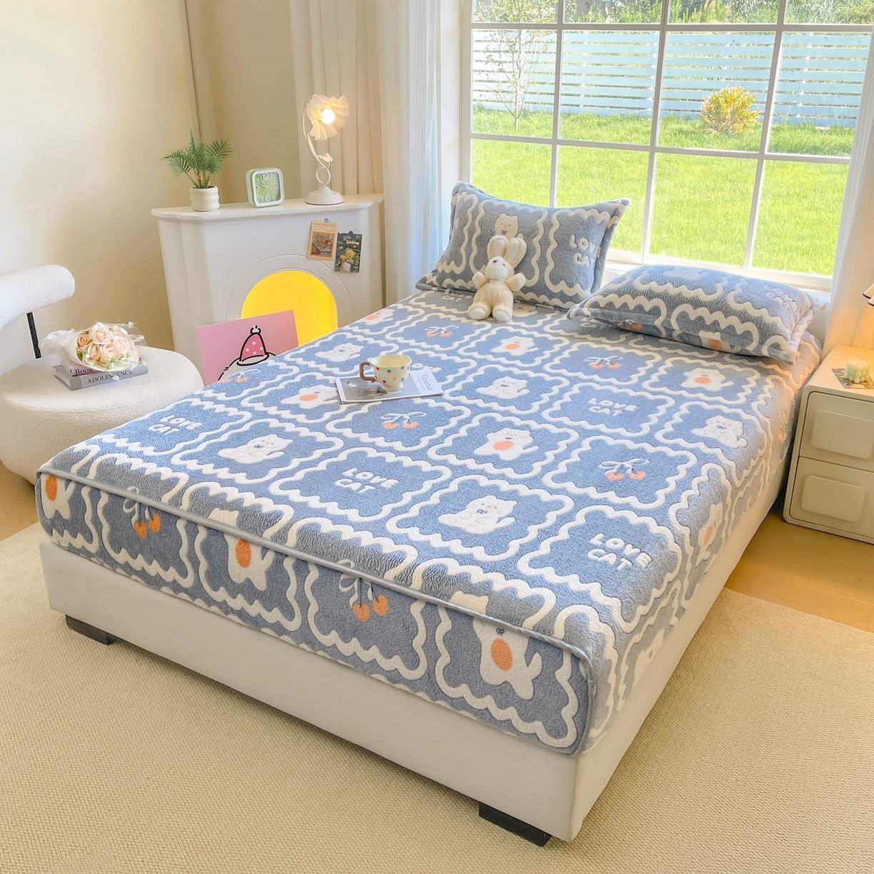 91家纺网 家纺一手货源 找家纺 （总）牵梦萦家纺 2025新款雪花绒立体包边床笠