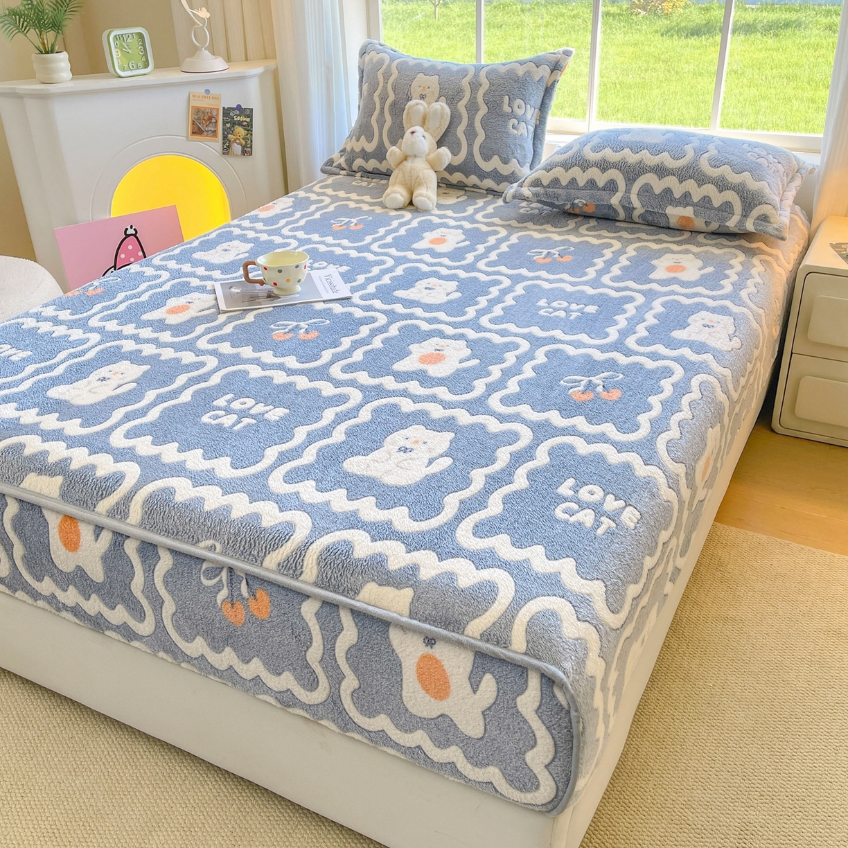 91家纺网 家纺一手货源 找家纺 （总）牵梦萦家纺 2025新款雪花绒立体包边床笠