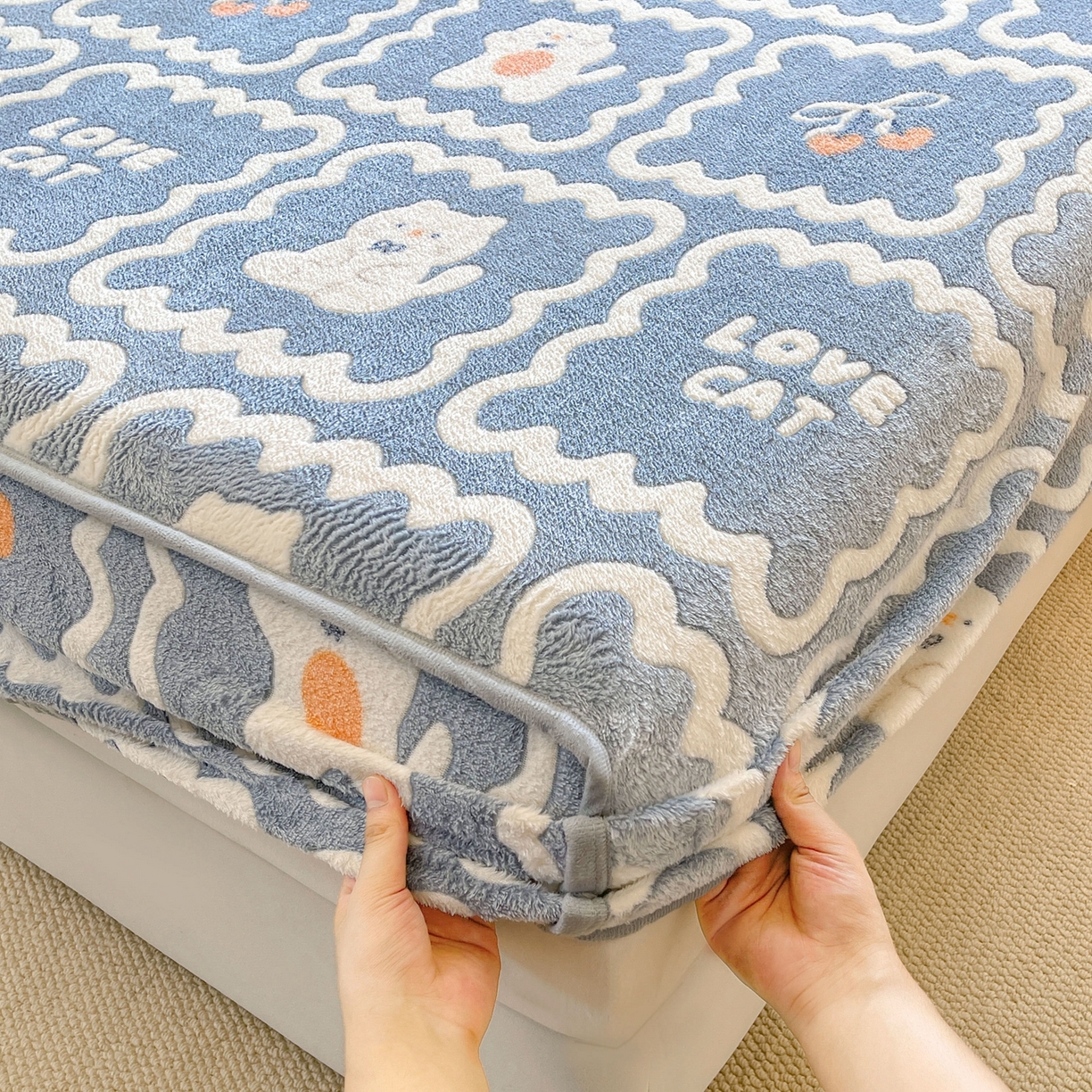 91家纺网 家纺一手货源 找家纺 （总）牵梦萦家纺 2025新款雪花绒立体包边床笠