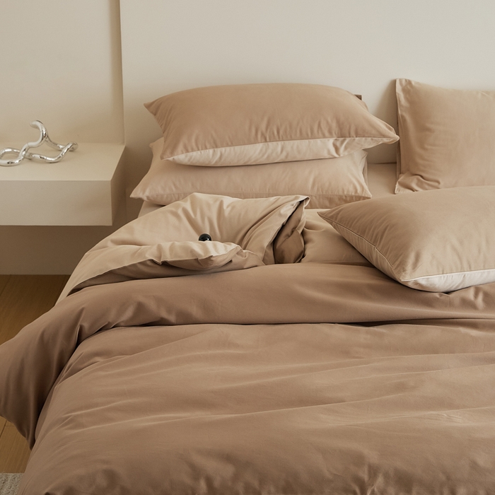 91家纺网 家纺一手货源 找家纺 眷恋家纺 2025新款A类全棉贡缎磨毛双拼色四件套 莫百草