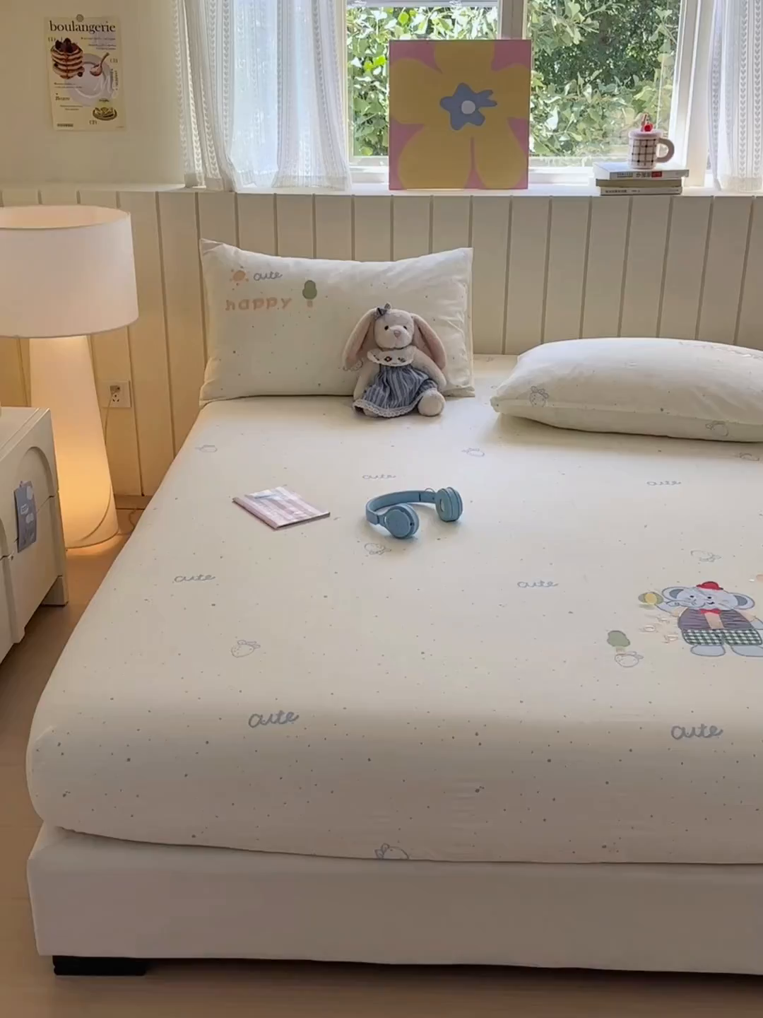 91家纺网 家纺一手货源 找家纺 娜娜 2025新款60支全棉贴布绣床笠 快乐小象