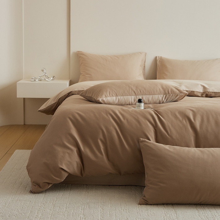 91家纺网 家纺一手货源 找家纺 眷恋家纺 2025新款A类全棉贡缎磨毛双拼色四件套 莫百草