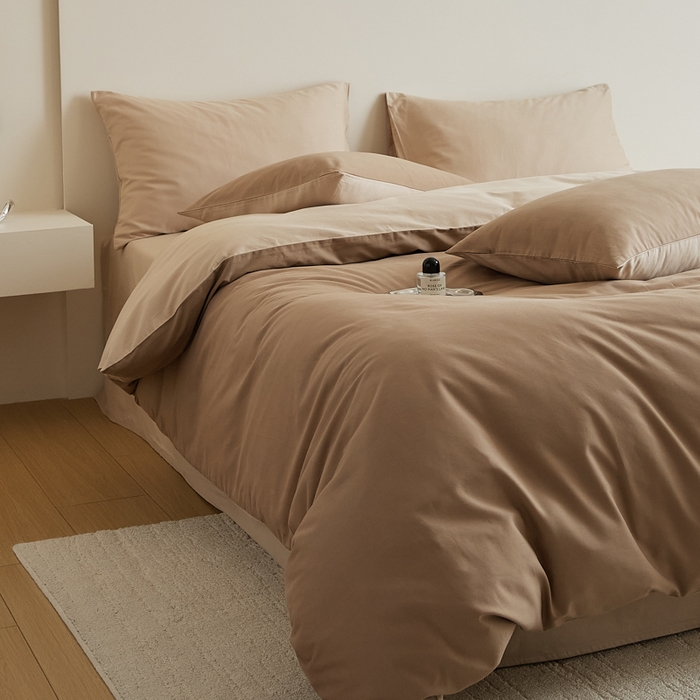 91家纺网 家纺一手货源 找家纺 眷恋家纺 2025新款A类全棉贡缎磨毛双拼色四件套 莫百草