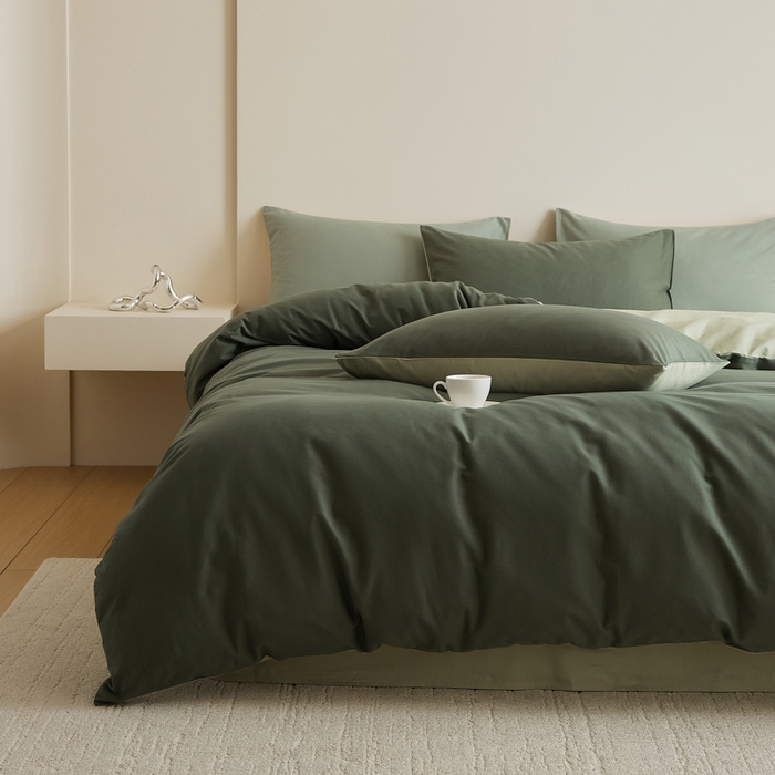 91家纺网 家纺一手货源 找家纺 眷恋家纺 2025新款A类全棉贡缎磨毛双拼色四件套 木森