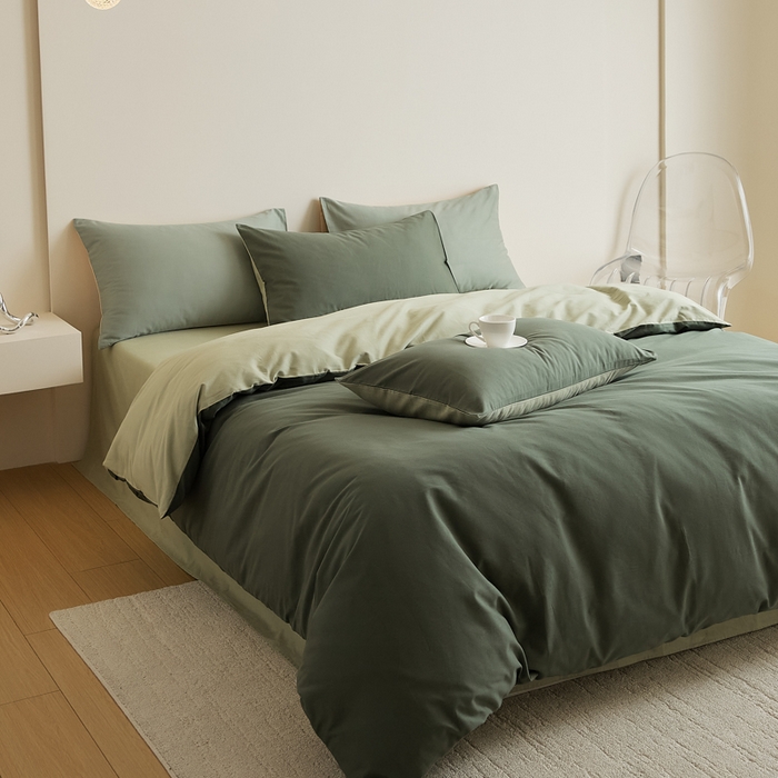 91家纺网 家纺一手货源 找家纺 眷恋家纺 2025新款A类全棉贡缎磨毛双拼色四件套 木森