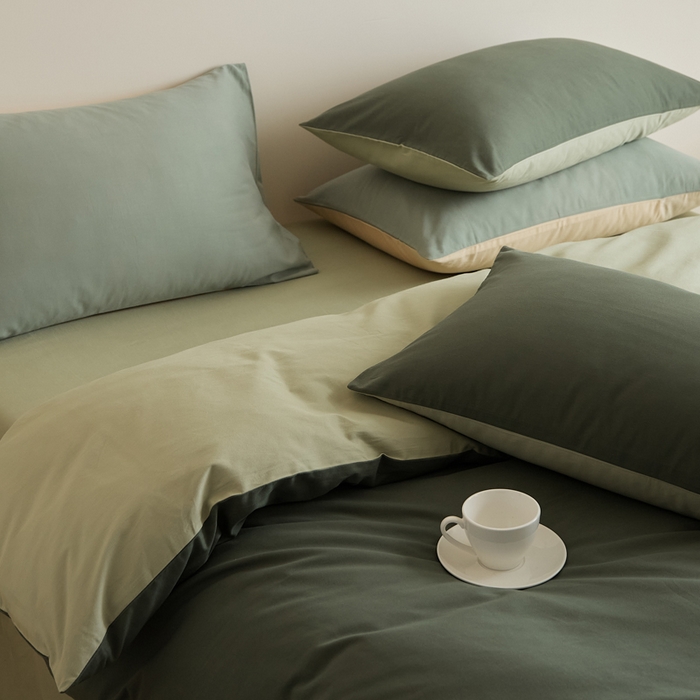 91家纺网 家纺一手货源 找家纺 眷恋家纺 2025新款A类全棉贡缎磨毛双拼色四件套 木森