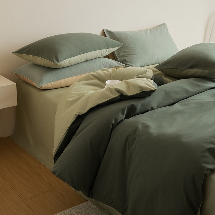 91家纺网 家纺一手货源 找家纺 眷恋家纺 2025新款A类全棉贡缎磨毛双拼色四件套 木森