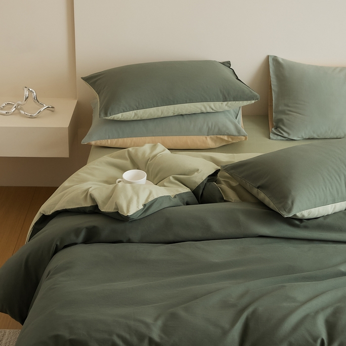 91家纺网 家纺一手货源 找家纺 眷恋家纺 2025新款A类全棉贡缎磨毛双拼色四件套 木森