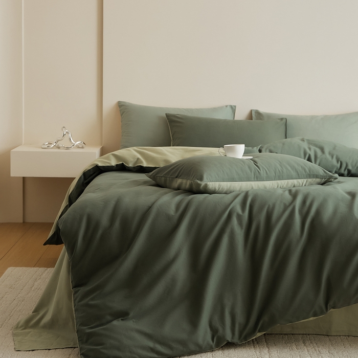 91家纺网 家纺一手货源 找家纺 眷恋家纺 2025新款A类全棉贡缎磨毛双拼色四件套 木森