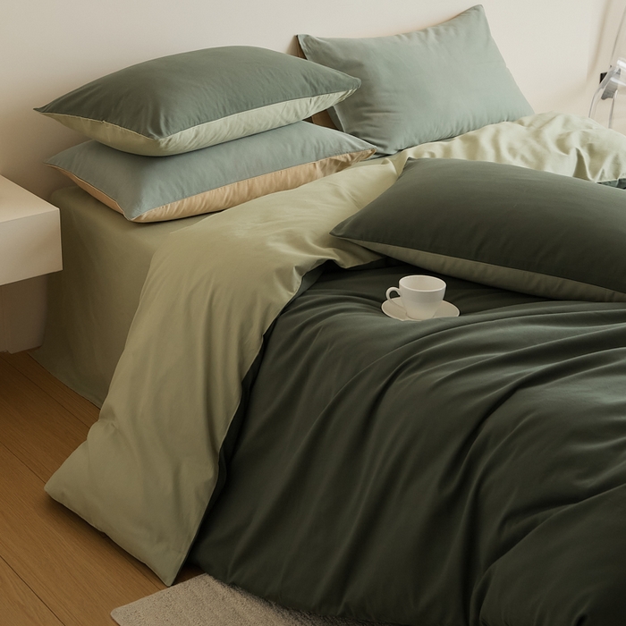 91家纺网 家纺一手货源 找家纺 眷恋家纺 2025新款A类全棉贡缎磨毛双拼色四件套 木森