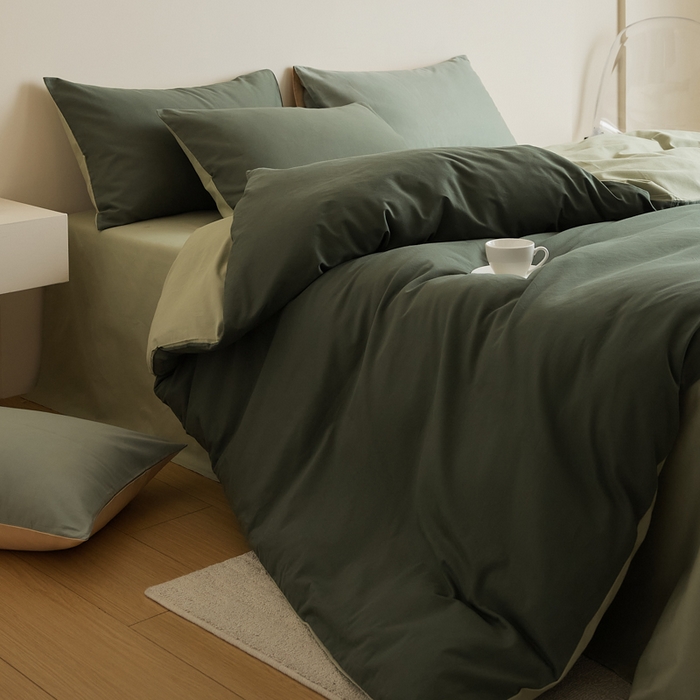 91家纺网 家纺一手货源 找家纺 眷恋家纺 2025新款A类全棉贡缎磨毛双拼色四件套 木森