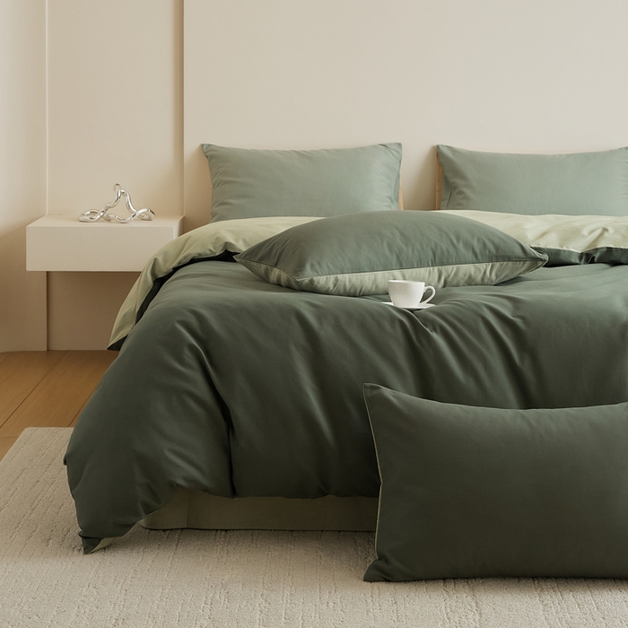 91家纺网 家纺一手货源 找家纺 眷恋家纺 2025新款A类全棉贡缎磨毛双拼色四件套 木森