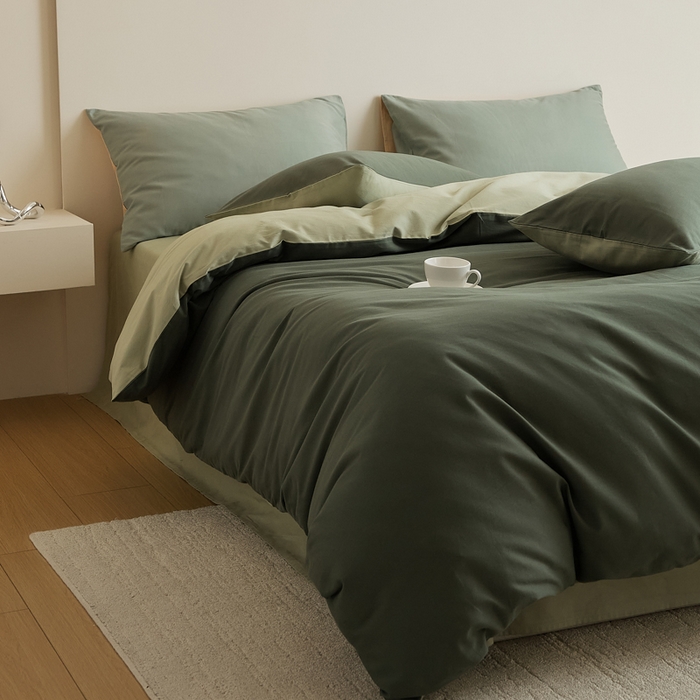 91家纺网 家纺一手货源 找家纺 眷恋家纺 2025新款A类全棉贡缎磨毛双拼色四件套 木森