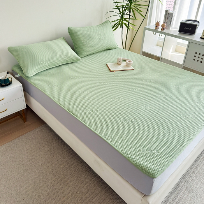 91家纺网 家纺一手货源 找家纺 梵克保罗 2025春夏新款5D席豆豆床笠款凉席席子 简约-绿