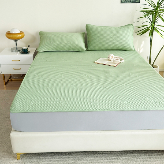 91家纺网 家纺一手货源 找家纺 梵克保罗 2025春夏新款5D席豆豆床笠款凉席席子 简约-绿